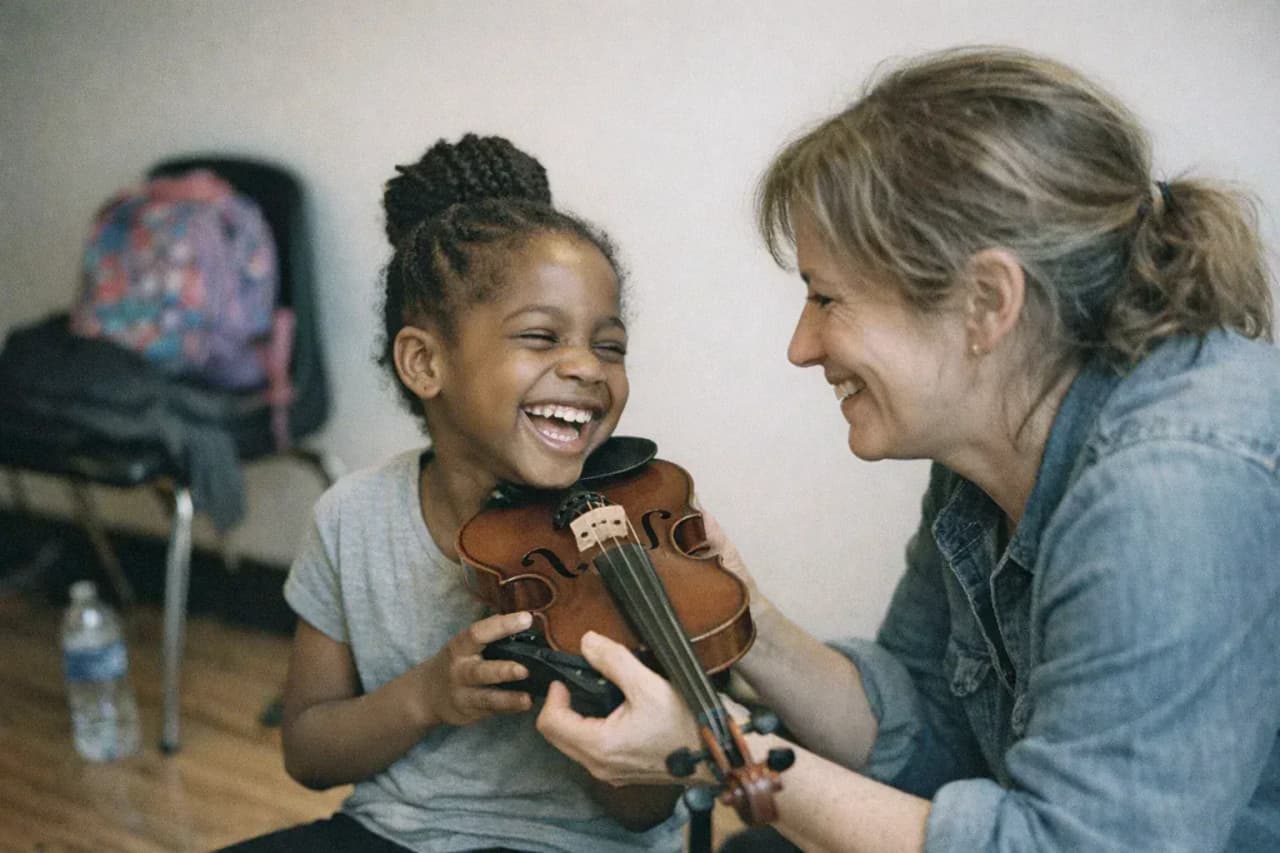 Élève pendant un cours à l'École de musique du Marché